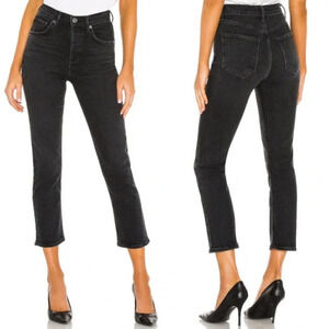 NWT AGOLDE Riley High Rise Straight Crop Jeans Women's Black Size 32